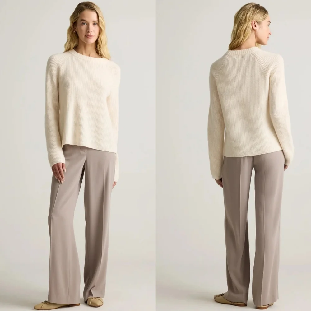 Quince Cream Women's Crew Neck Cashmere  Sweater - Picture 2 of 10